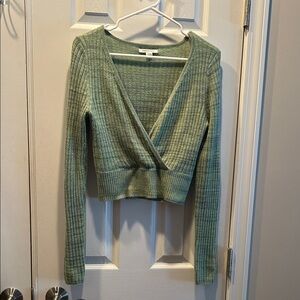 AE Green Ribbed Wrap Sweater
